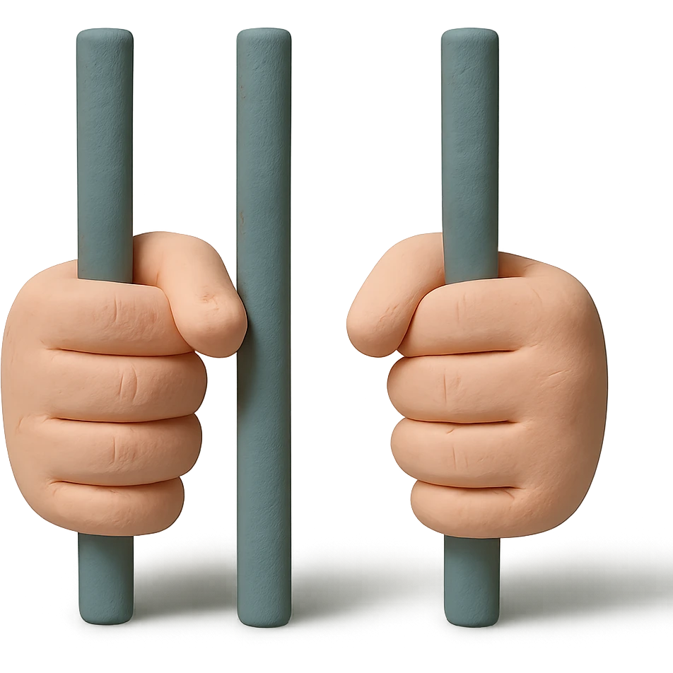 claymation style hands behind bars, visible fingerprints, pastel colors emoji