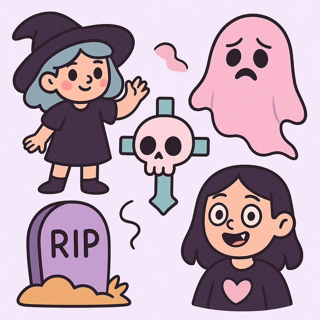 gothic object, soft colors with gothic theme, pastel toon style emoji