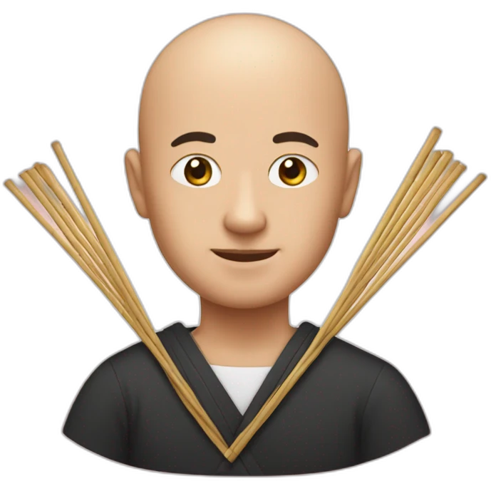 a bald man holding a Mikado emoji