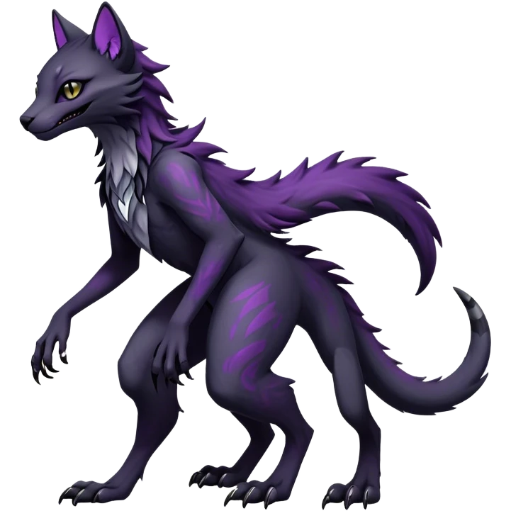 Kawaii dark black purplish blackish edgy fantasy ethereal feline-vernid-sergal-monster-fursona animal creature full body with intricate markings  emoji