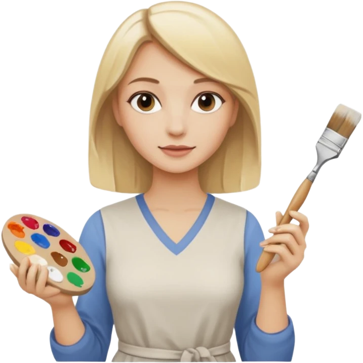Female, medium length blonde hair, painting ceramics, paint brush in one hand, paint palette in other hand emoji
