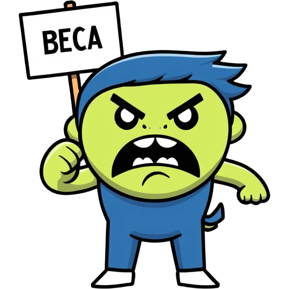 angry face with cursing symbols over the mouth, holding a protest sign that says 'Dammit Becca' emoji