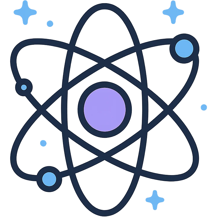 minimalist atomic nucleus with orbiting electrons, subtle starry space background, cool blue and purple palette, modern flat icon style, optimized for small size emoji