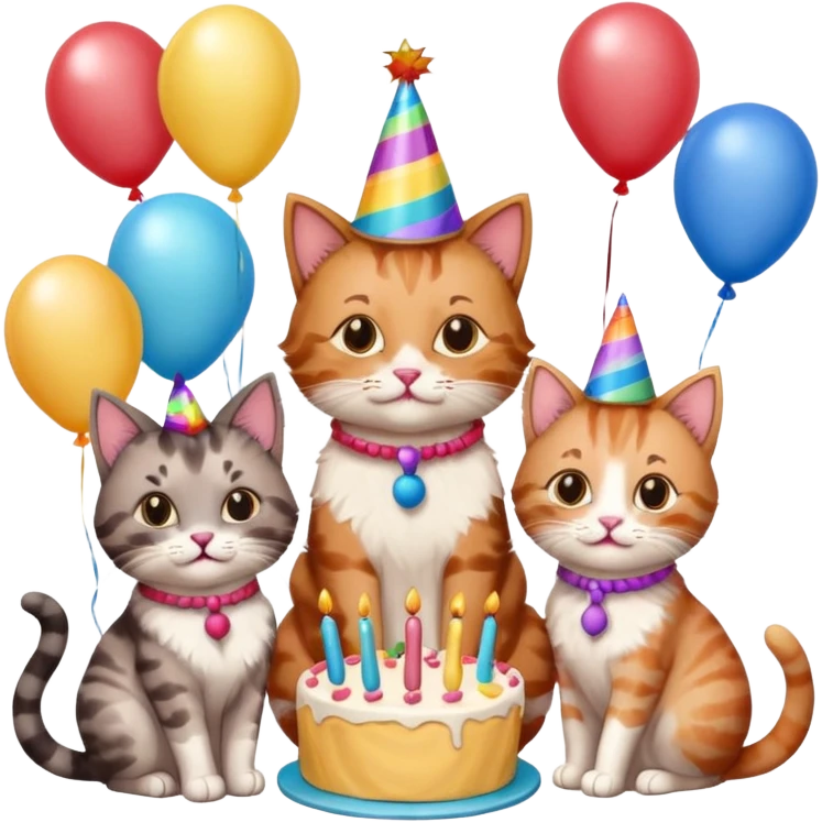 3 cats and a kitten at a birthday party emoji