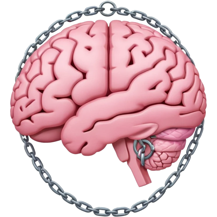 pink brain, chained up by 2 cross section chains, side view emoji