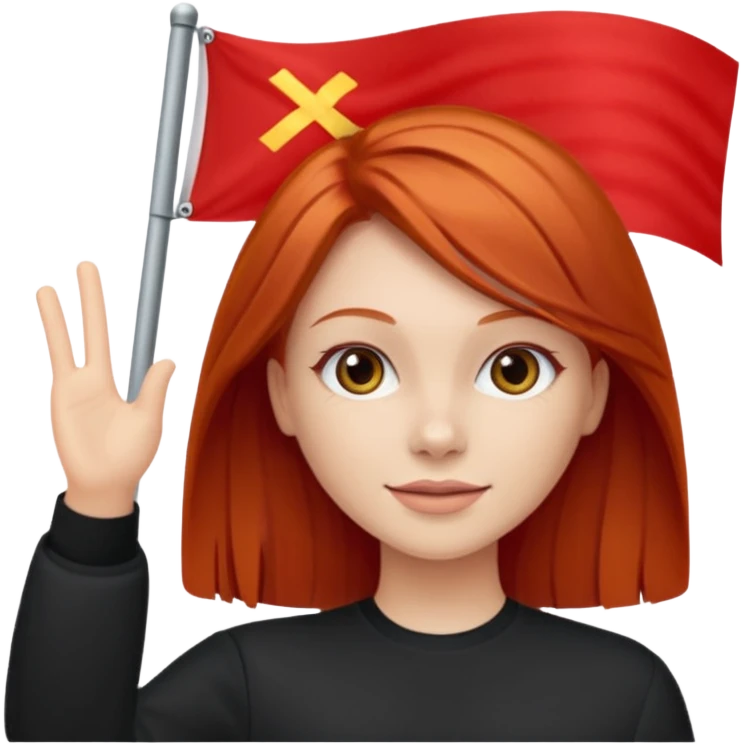 red head straight hair waving red flag emoji
