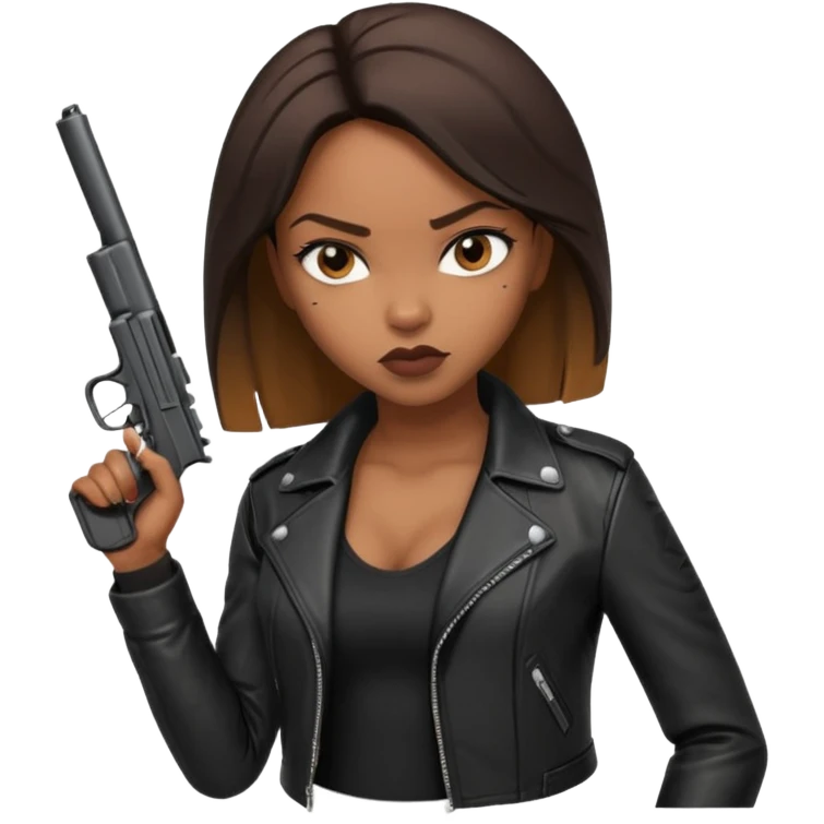 A sexy black female gangster with a gun emoji