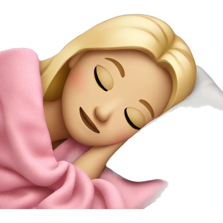 blonde girl sleeping on side with pink blanket emoji