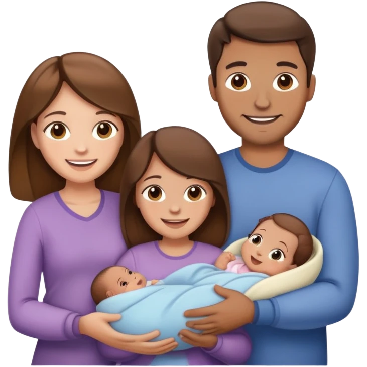 Familia hombre castaño mujer castaña bebé recién nacido y niña pequeña 4 miembros felices emoji