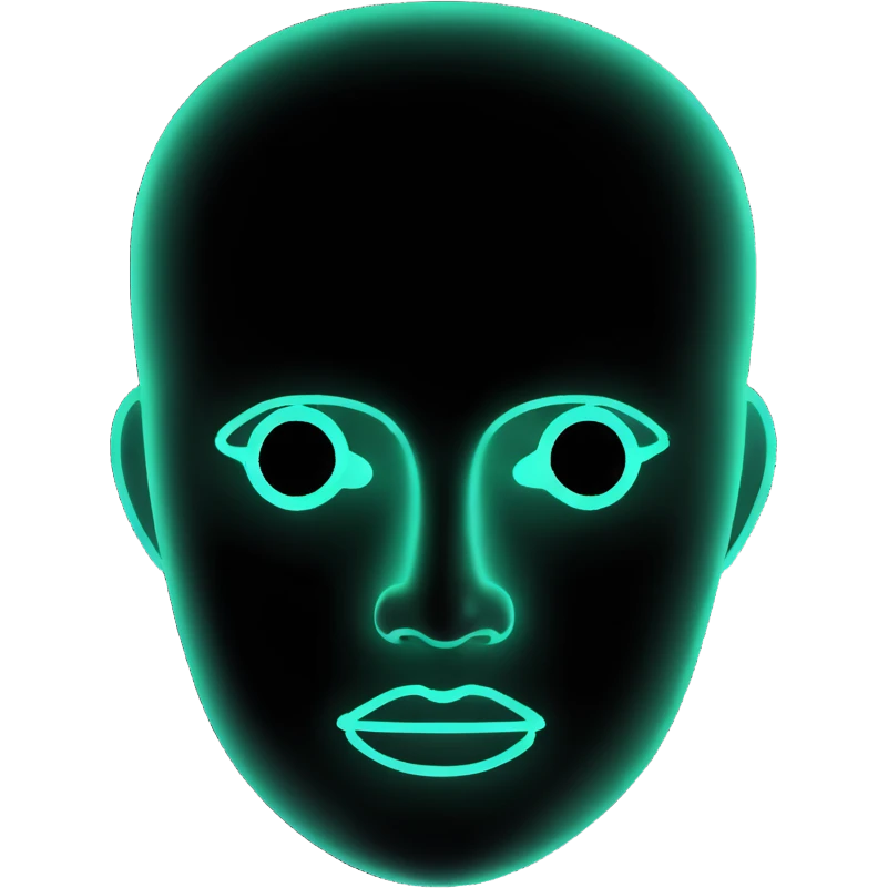 Minimalist futuristic AI avatar — clean glowing outline of a humanoid face, half-abstract with light reflections. emoji