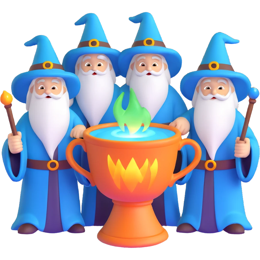 three wizards around a glowing cup emoji