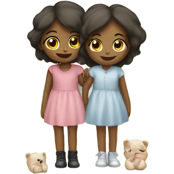 Two girls in love with a house and two babies emoji