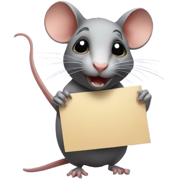 RAT, turned to the right side, holds a sign emoji