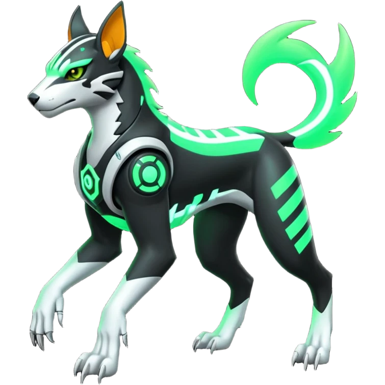 Black and green cyberpunk intricate neon glowing grey white futuristic cyborg-Houndoom-Tigress-Luxray-Gryphon-fusion (full body) emoji
