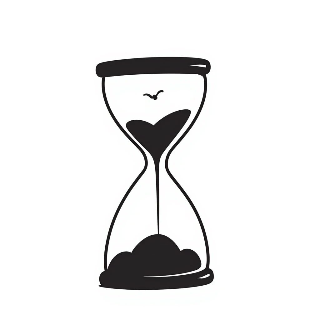 soft, hand-drawn hourglass with calming elements, symbolizing tame time emoji