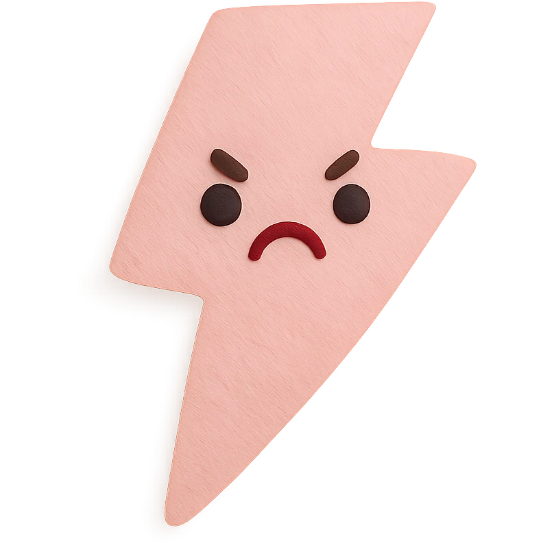 adorable pastel pink lightning bolt, angry pout, no arms or legs, full body, transparent background, kawaii paper craft style emoji