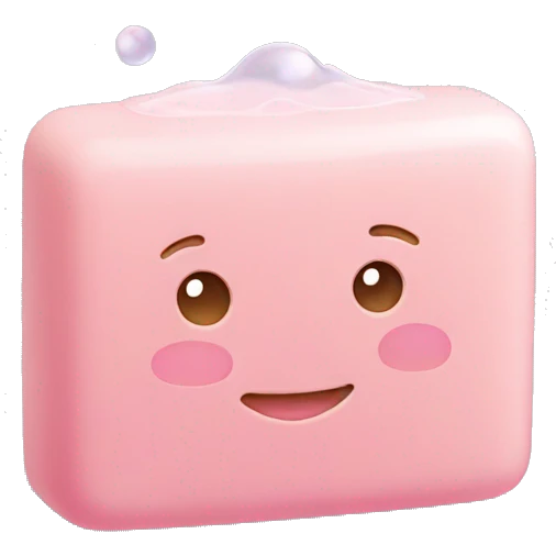 Light pink soap bar sitting on a soap holder, with soap bubbles  emoji