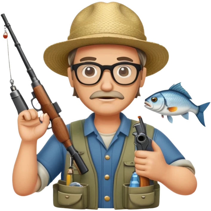 redneck fisherman with glasses and guns and fish emoji