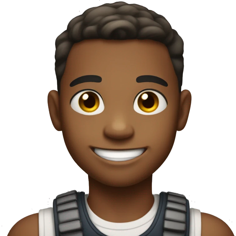 A 12 year old boy with a tank top and a middle part haircut who smiles and it's His dimples are coming out emoji