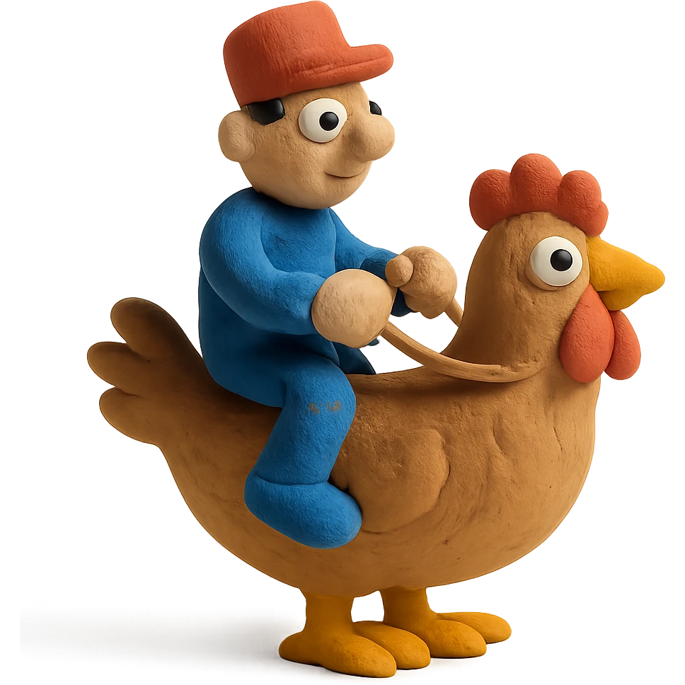 claymation style chicken jockey emoji