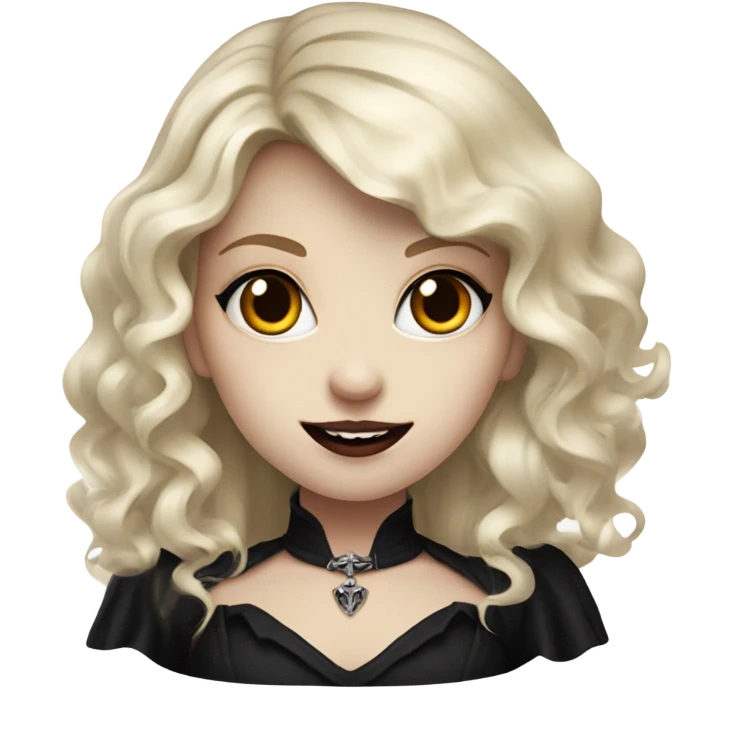 Pale blonde wavy haired girl whos a vampire and goth emoji