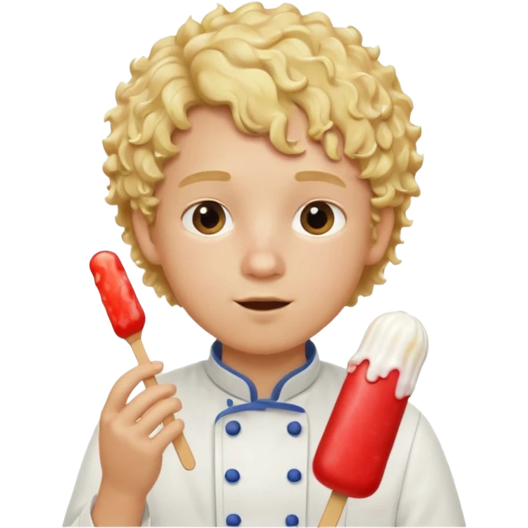 boy blonde curly hair, chef, eating ice pop emoji