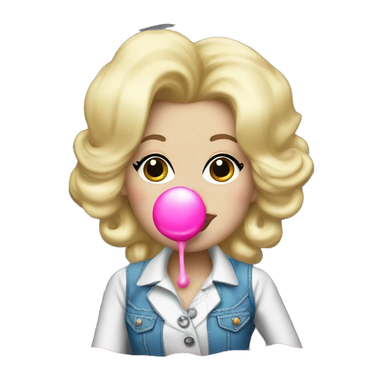 Dolly Parton blowing pink bubblegum emoji
