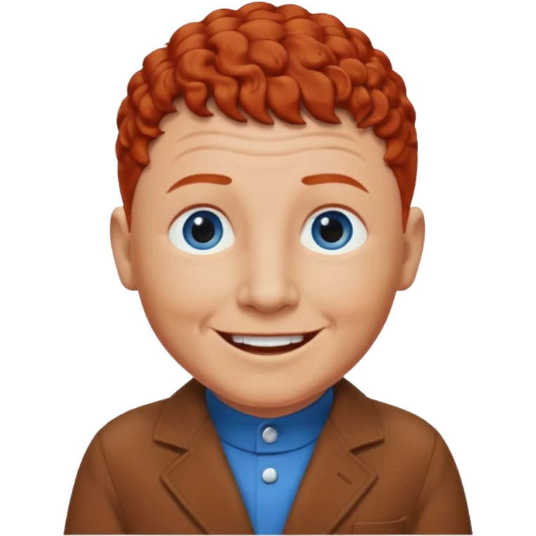 Curly Howard from the Three Stooges with blue eyes, chestnut-red hair, brown outfit emoji