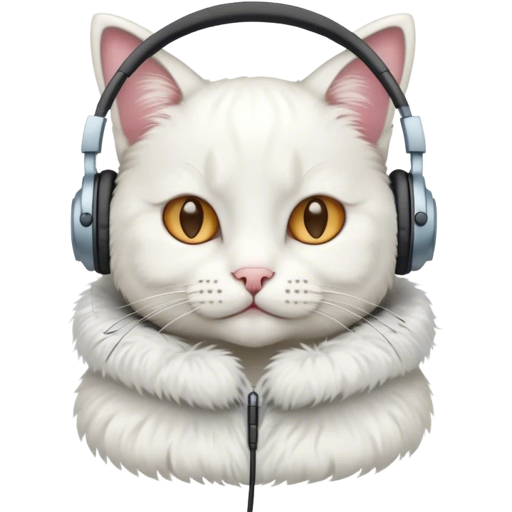 a white cat wearing headphone emoji