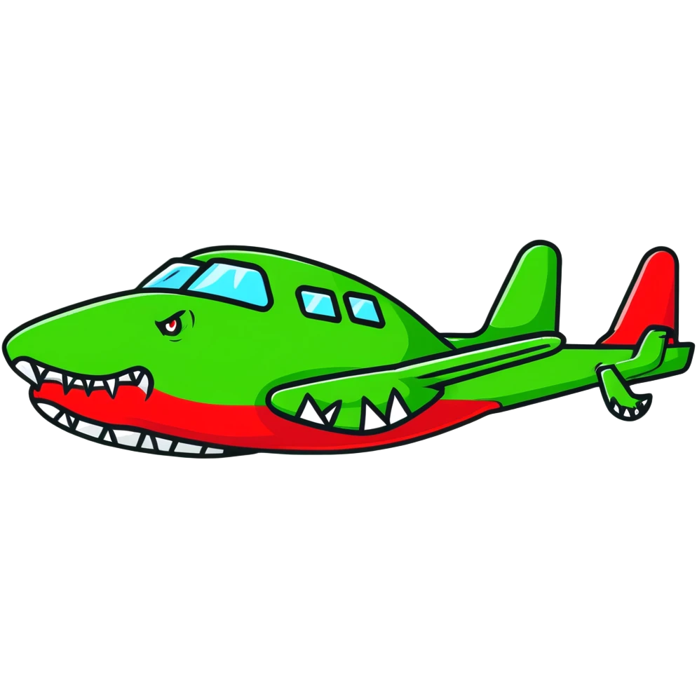 green bomber plane with crocodile head and teeth emoji