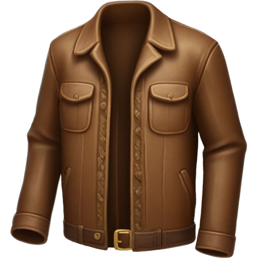 Crear un emoji de una chaqueta de cuero marrón estilo Indiana Jones, con detalles realistas como bolsillos y correas. emoji