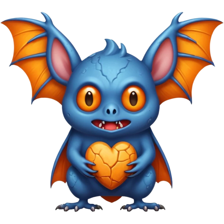 Monstre a corp craquelé fait de lave avec des ailes de chauve-souris et un tête de pierre carbonisé avec une mâchoire carré  emoji