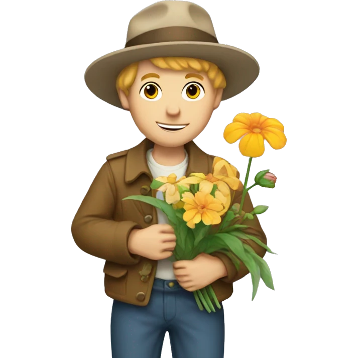 artful dodger white boy holds various flowers emoji
