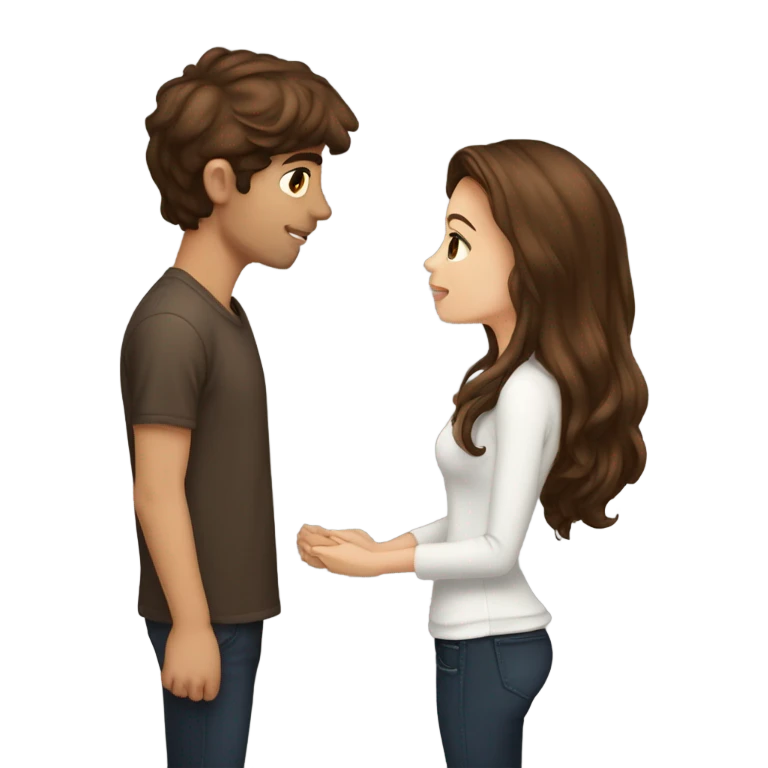 Girlfriend brown hair kissing boyfriend brown hair  emoji