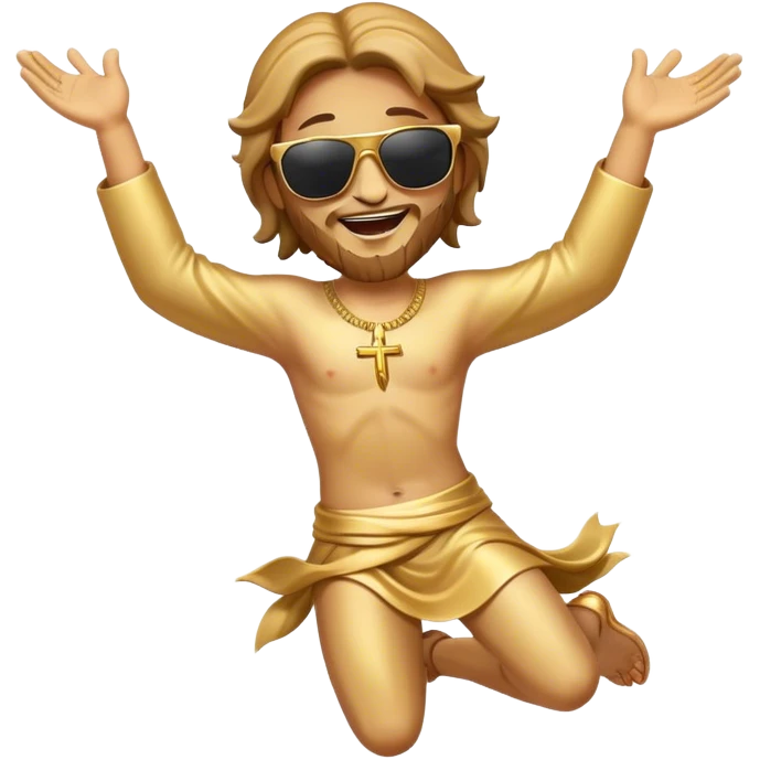 dancing figure of rejoicing Jesus with  sunglases golden  emoji