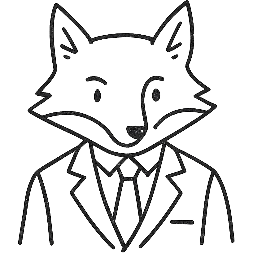 a fox in a business suit, hand drawn outline icon style emoji