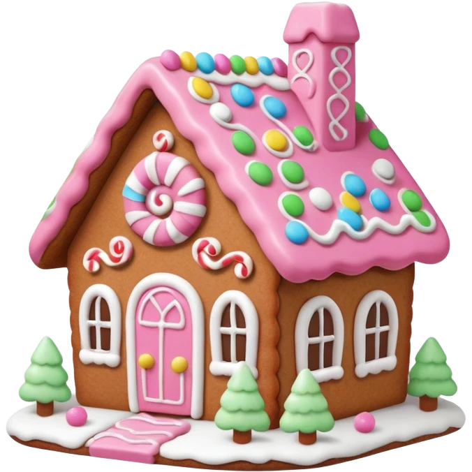 Cute pink gingerbread house emoji