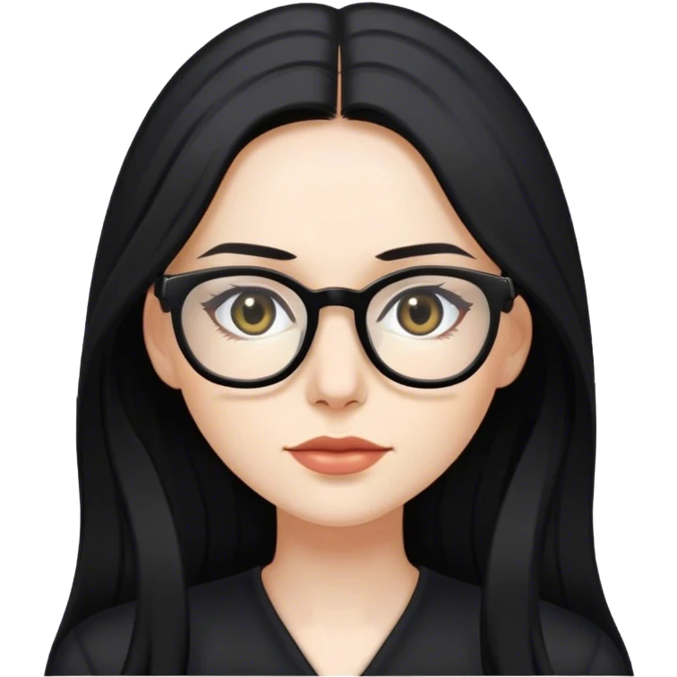 pale woman with long black hair, wearing glasses and black clothing emoji