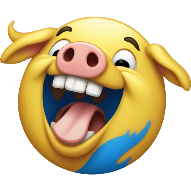 Blue and yellow pig laughing hardly  emoji