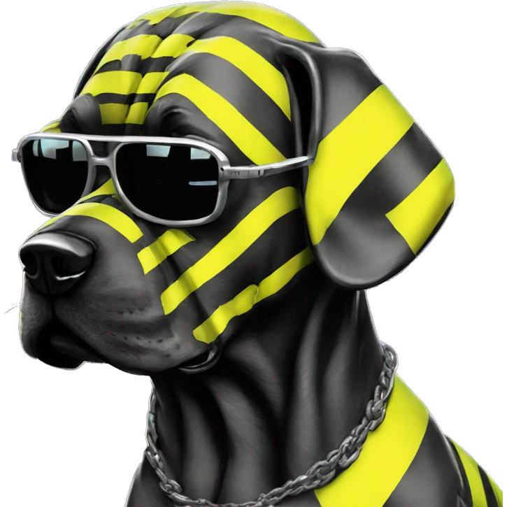 .Zombie_ Vaporwave black holographic oilslick zombie dog yellow caution tape graffiti yellow black stripes emoji