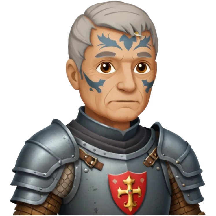 elderly tattooed knight, tattooed shoulder emoji