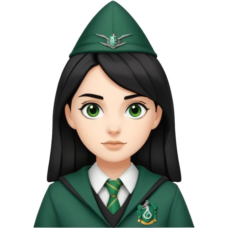 genevieve gaunt is Pansy Parkinson in harry potter, wear hogwarts slytherin uniform, black hair emoji