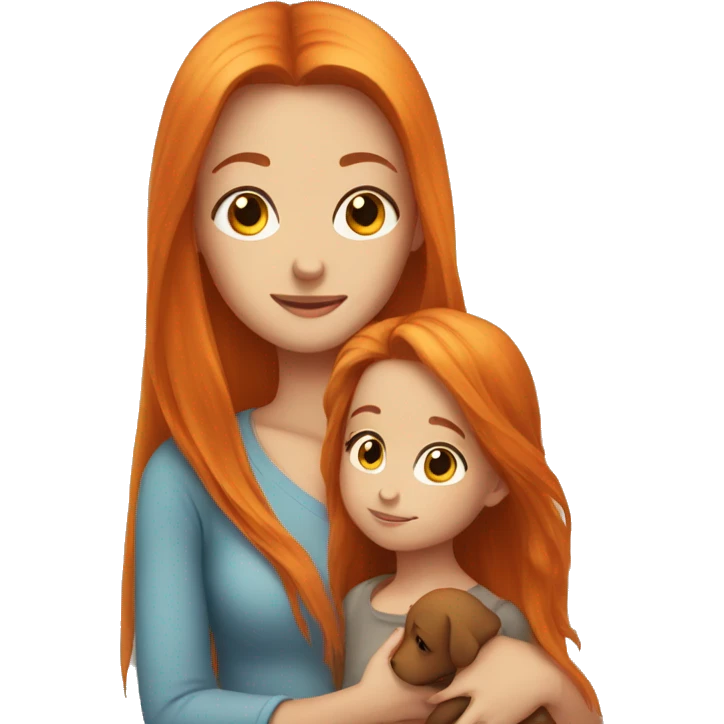 Girl with long orange hair holding boy baby with brown hair  emoji