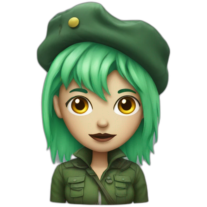 zombie woman with green hair and a green ushanka emoji