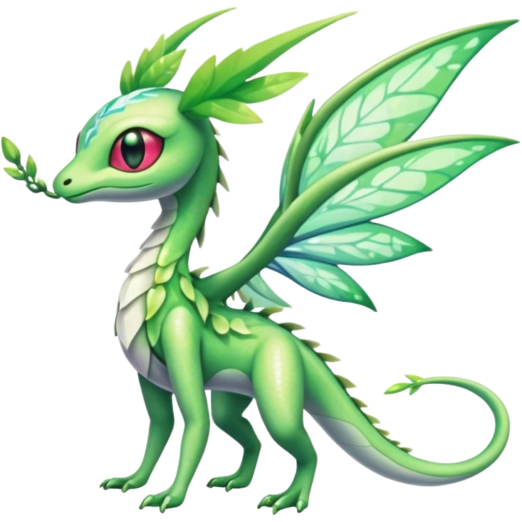 Sparkly White And Green Natural Flowery Colorful Flygon-Celebi-Fakémon-hybrid-creature (full body)  emoji