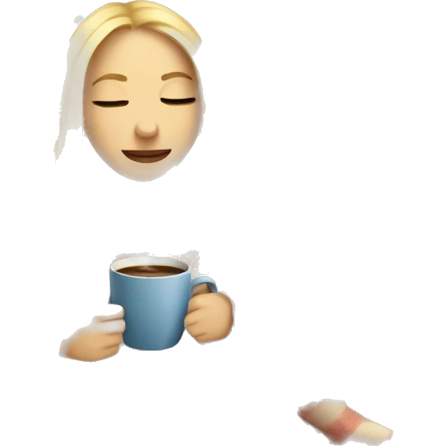 Blonde girl inside a blanket sipping coffee eyes closed emoji