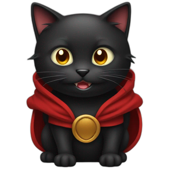 Black cat with red robe and big fangs emoji