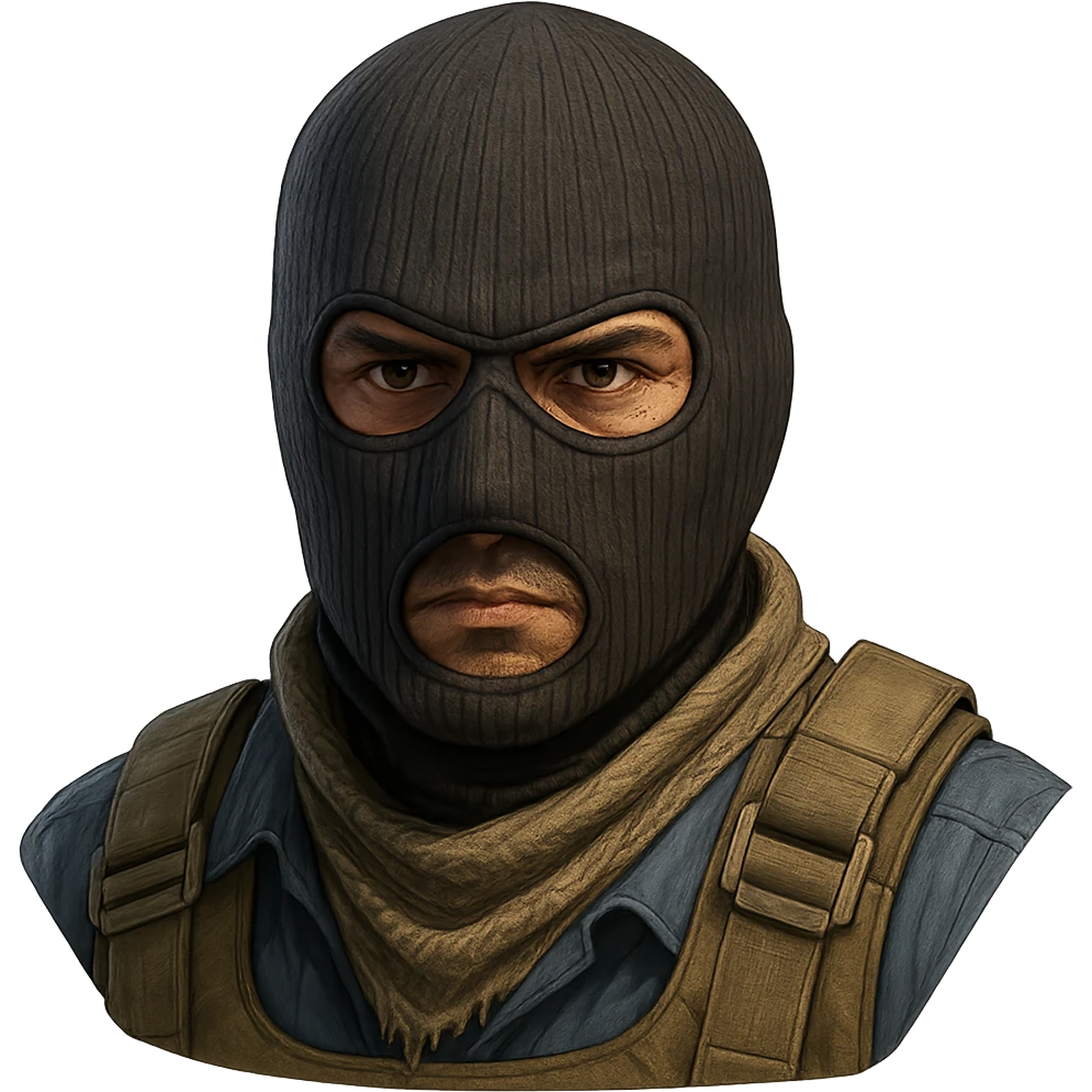 head of a Counter-Strike terrorist character, detailed, game-inspired, neutral background emoji