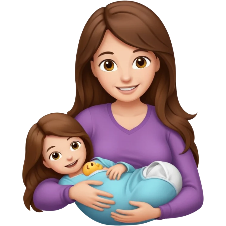 Mom with long brown hair give a birth smiling emoji