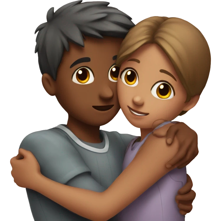 Girl and boy hugging with heart on top of them emoji